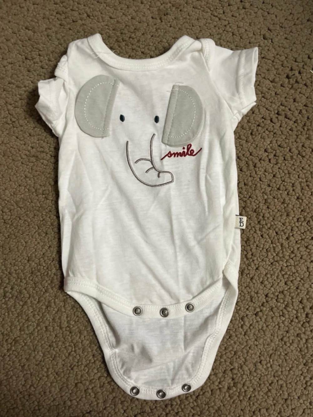 White Elephant Graphic One-Piece Bodysuit - Smile